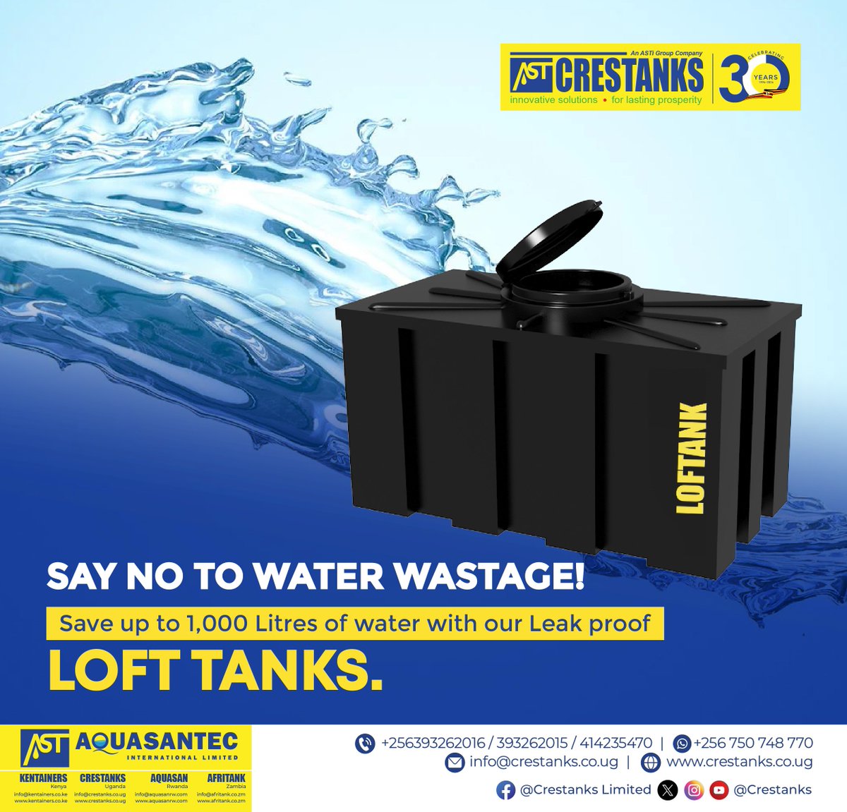 Water wastage is a costly and avoidable occurence. We have the solution for you, try our Leak proof Loft tanks that can save up to 1,000L of water!

Contact us on 0750748770 to place your orders.

#Crestanks #plasticproducts #LoftTank