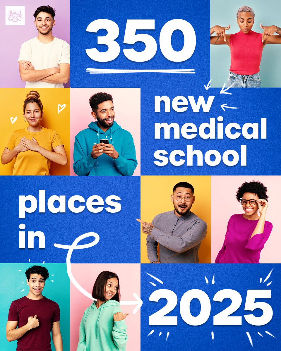 We're funding 350 additional medical school places in England for 2025/26. This is part of our NHS Long Term Workforce Plan commitment to double medical school places by 2031. See how places have been allocated to medical schools 🔻 gov.uk/government/new…