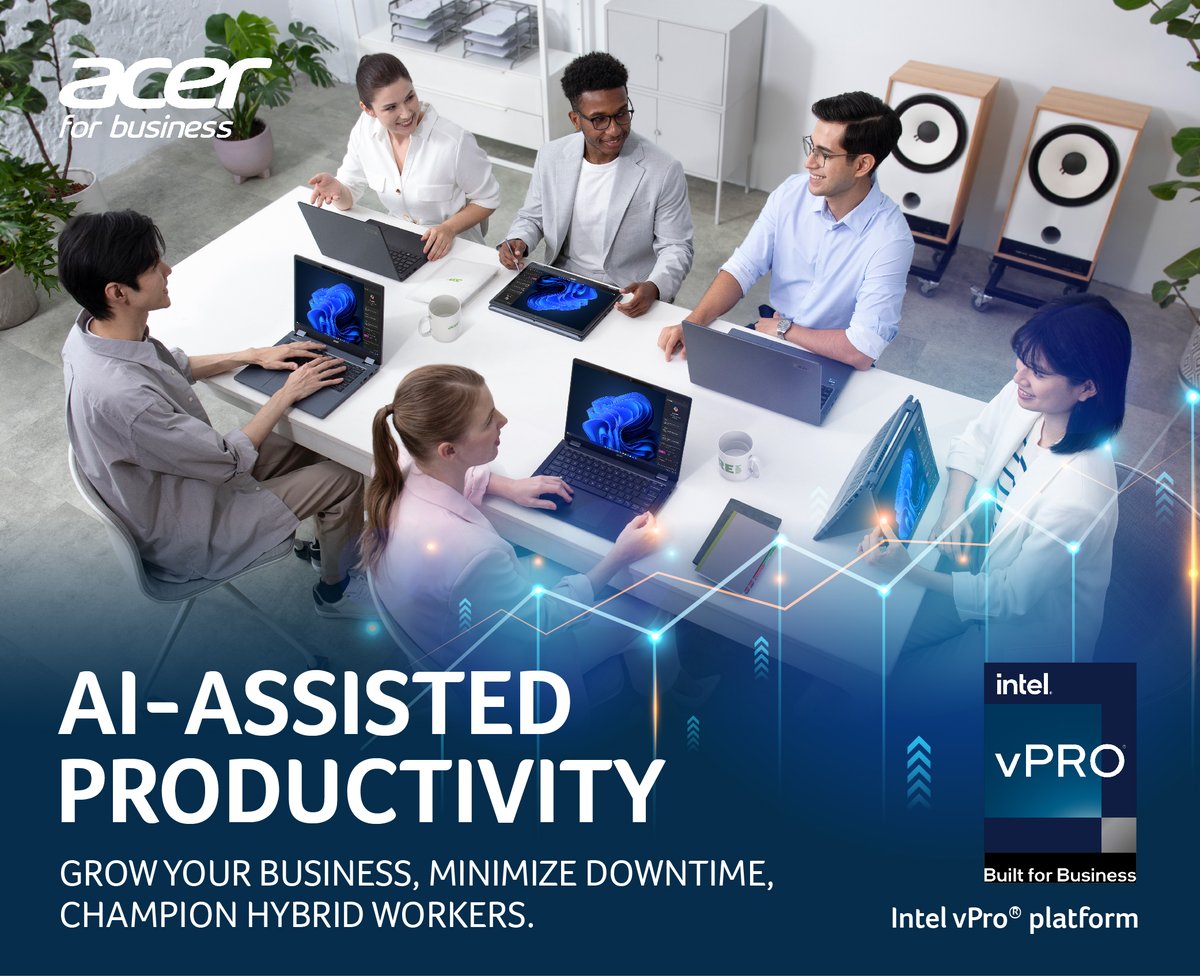 TravelMate laptops are loaded with Intel vPro® platform, Windows 11 Pro and Microsoft Copilot in Windows, ensuring you have the tools to excel. acer.link/3wjCBTv #AcerForBusiness #TravelMate #AI #Productivity #Security #Collaboration #IntelvPro