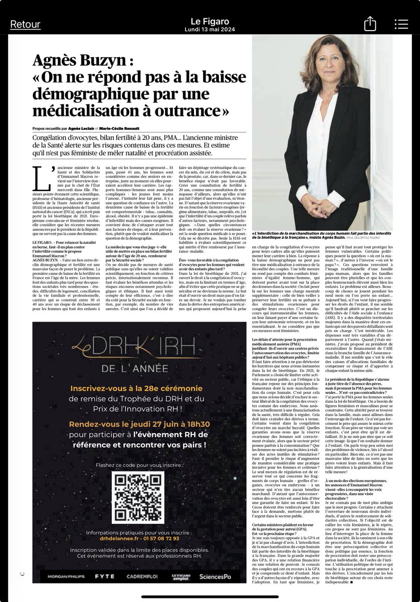 Dans ⁦⁦<a href="/Le_Figaro/">Le Figaro</a>⁩ ce matin , excellente interview d’⁦<a href="/agnesbuzyn/">Agnès Buzyn</a>⁩ .
