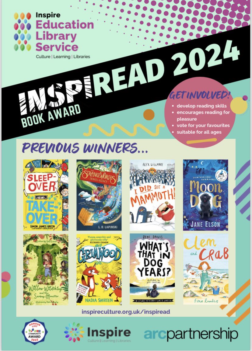 1 week to go to #InspiREAD24 Our book award for primary age children. We can’t wait! It’s free & anyone can join in & vote for their winner! More on the website next week at inspireculture.org.uk/services-schoo…