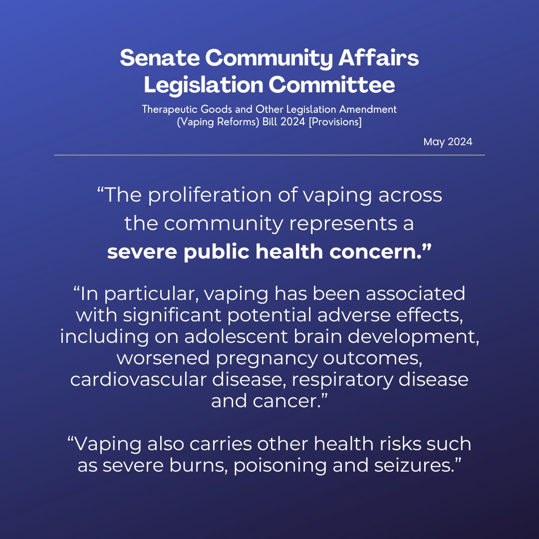 It’s time to act on the Senate Community Affairs Legislation Committee’s recommendation to pass the federal government's world leading vaping reforms. We must be guided by expert health advice, not the cheque-book tactics deployed by Big Tobacco and the vaping lobby. #auspol