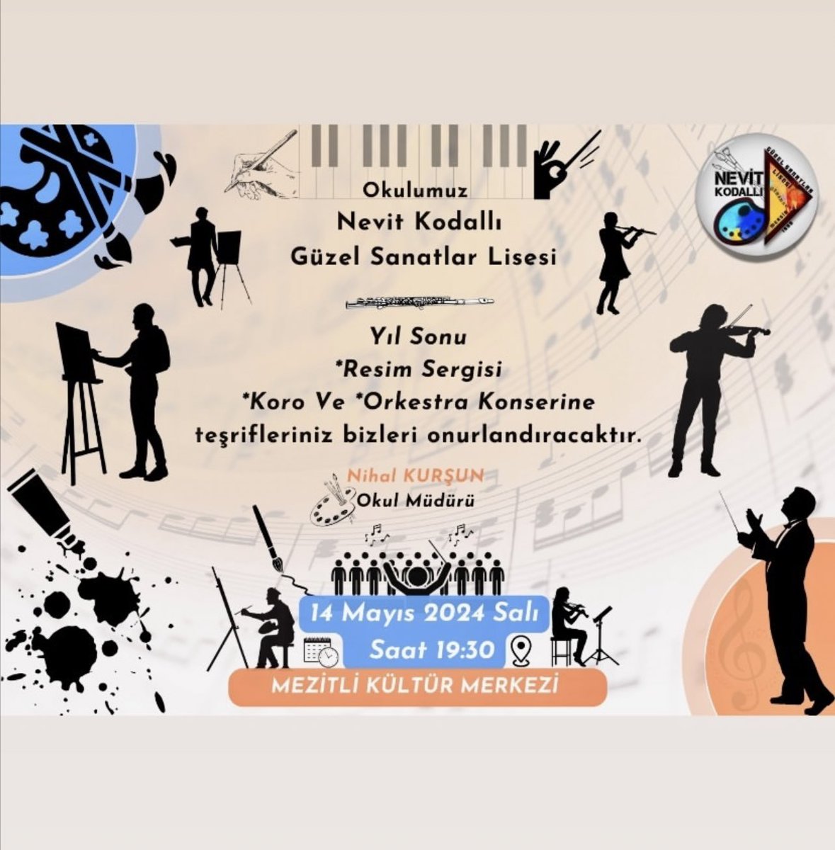 Okulumuzun 14 Mayıs 19.30’da Mezitli Kültür Merkezin’de gerçekleştirilecek olan resim sergisi, koro ve orkestra konserimize sizleri bekliyoruz. 
<a href="/MersinMEM/">Mersin İl Millî Eğitim Müdürlüğü</a> 
<a href="/MezitliMEM/">Mezitli MEM 🇹🇷</a>
