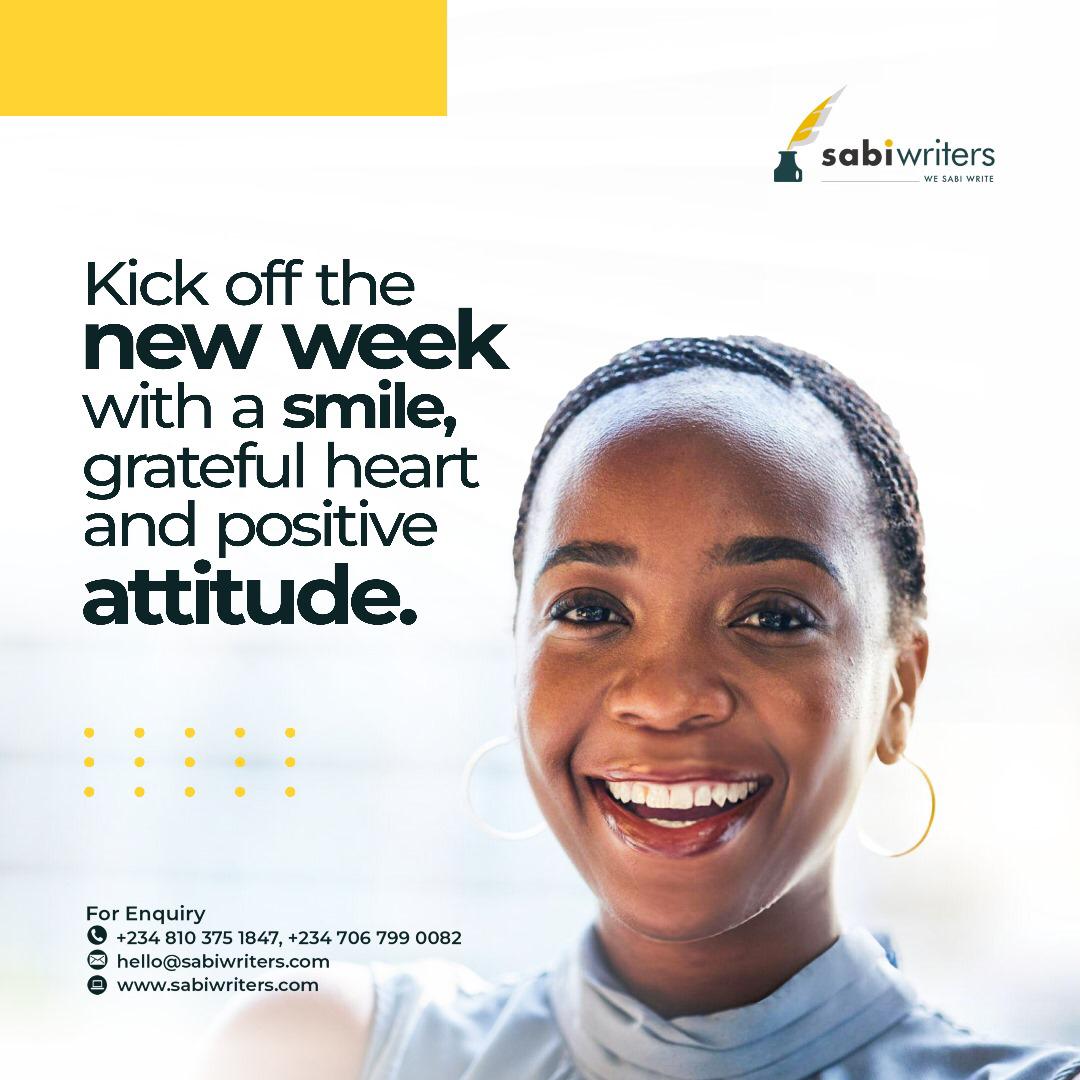 A grateful heart is a healthy one.

You can begin the week on a high note, wearing a smile that radiates, fostering a thankful spirit, and embodying a mindset brimming with positivity.

#sabiwriters #wesabiwrite #contentcreationcompany #monday #gratefulheart #positiveattitude