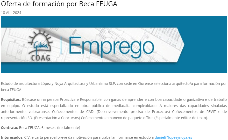 LOPEZyNOYA's tweet photo. 🪧📢Estamos buscando NUEVA INCORPORACION:
Persoa Proactiva e Responsable, con ganas de aprender e con boa capacidade organizativa e de traballo en equipo.
Beca FEUGA, 6 meses, posibilidad de continuidad según valía
Interesados: C.V. e carta de presentacion a: daniel@lopezynoya.es https://t.co/qRaqoOt55z
