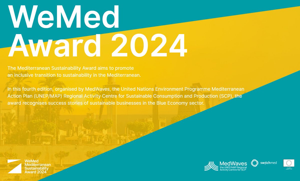 #BlueEconomy startup in the #Mediterranean? Give it a 🚀boost and apply for the #WeMedAward promoting inclusive transition in the Mediterranean Winners receive marketing support and technical assistance worth thousands of euros Hurry! Deadline 19 May👉wemedaward.org