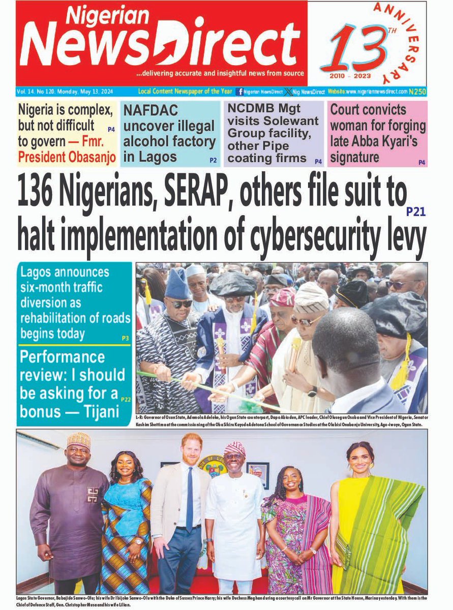 Today’s front page. #nigeriannewsdirect #newsdirect