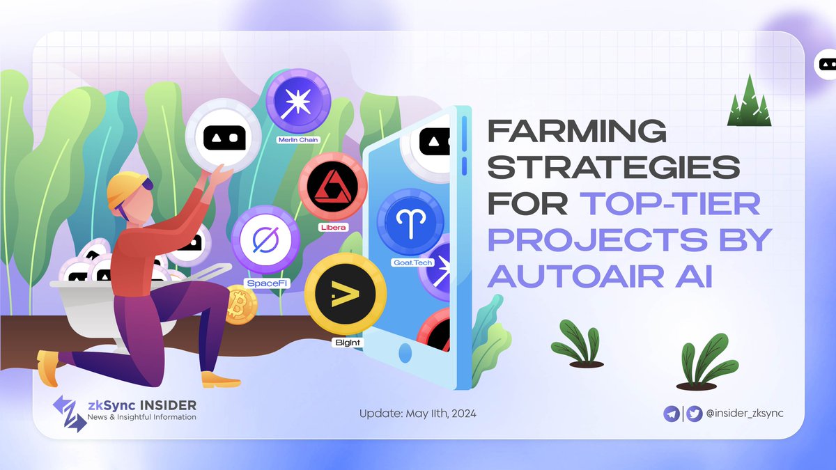 FARMING STRATEGIES FOR TOP-TIER PROJECTS BY AUTOAIR AI 🔥 Have you started farming strategies for top-tier projects by @AutoAirAi_xyz? ⭐️ Just by one click, you can easily farm airdrop on @spacefi_io, @Libera_xyz, @MerlinLayer2, @BigIntCo, @goatxtech Check it out! #zkSync