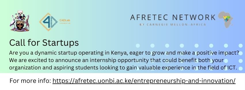 The call to engage highly focused and forward-looking startups lapses on May 15 2024. So, if you are eager to grow, even as you nurture new graduate talent & contribute to a highly capacitated continental workforce, and economic development, visit: afretec.uonbi.ac.ke/entrepreneursh…