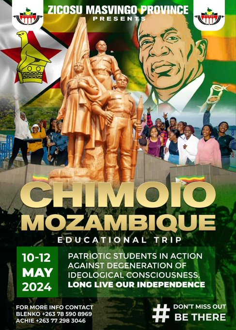 VulindlelaNdab2's tweet image. 1/2 Congratulations to ZICOSU Masvingo Province for a successful trip to #Chimoio. It's great to hear about initiatives that aim to educate and reconnect students with the ideas of the revolution. By aligning with @ZANUPF_Official on patriotic values, ZICOSU is contributing to