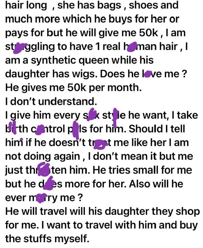 Joroolumofin1's tweet photo. I'm dating a single father. He gives his daughter 150k per month and gives me 50k per month. It's like he loves his daughter more than me. I give him every s€x style he wants. https://t.co/izgH7RQzvv
