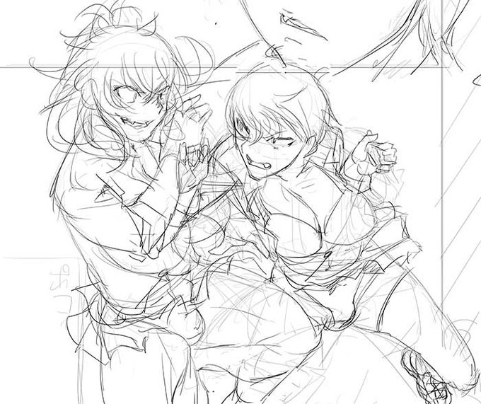 久々に格闘シーン描いた 