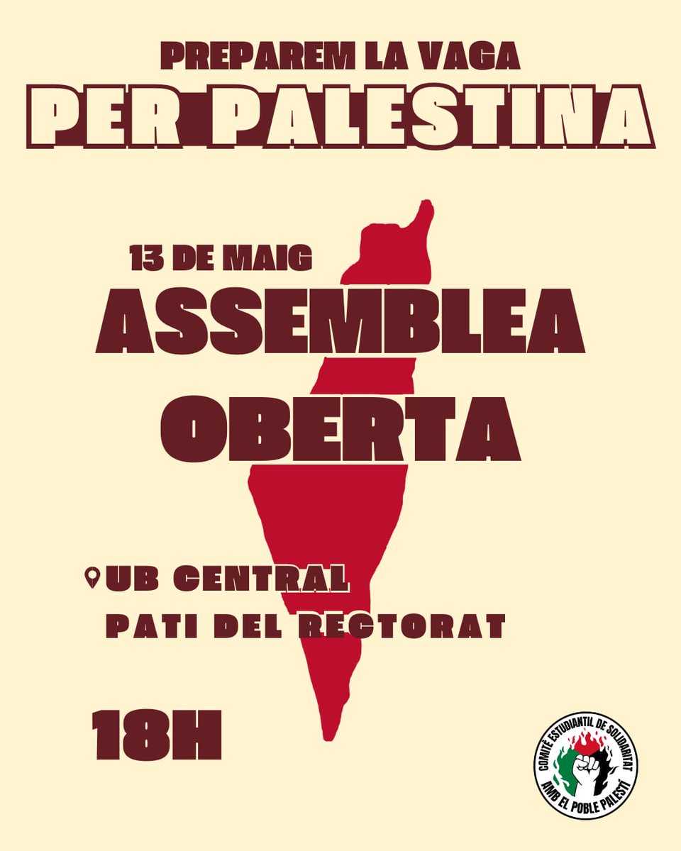 🇵🇸 ASSEMBLEA OBERTA Convoquem una assemblea oberta avui a les 18h a l'Acampada UB per a preparar la vaga estudiantil de dimecres. Les estudiants ens aixequem contra el genocidi del poble palestí! VISCA PALESTINA LLIURE ✊🍉