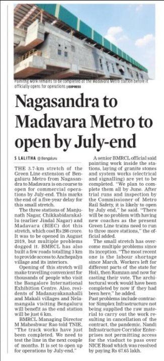 Update report on Nagasandra-Madavara line: Track laying over, architectural finishes being done. @OfficialBMRCL also builds roads to interior parts of Anchepalya village. Five years after launch planned, it is set for a July-end launch @srivasrbmrccoi1 @NewIndianXpress