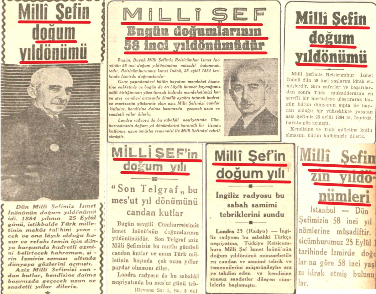 Demokrasi dediğin budur:
Sıkıysa Milli Şefin doğum gününü baş sayfadan tebrik etme!
Bak bakalım başına neler geliyor!

25-26 Eylül 1942 tarihli gazetelerden.
