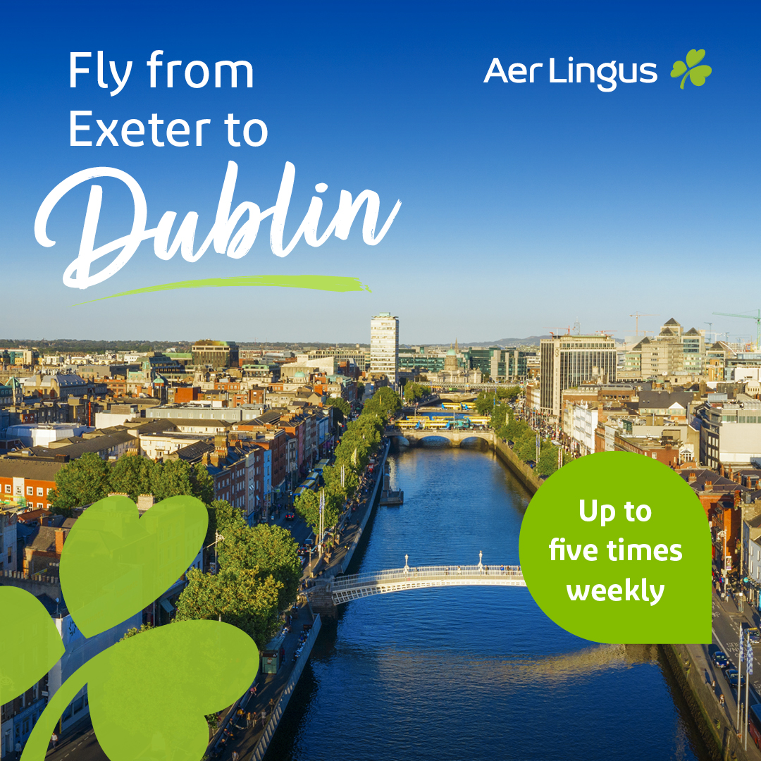Hop over to the Emerald Isle with direct flights to Dublin, and explore the city and beyond with Aer Lingus from Exeter: bit.ly/44urxQd 

#FlyExeter @AerLingus #Ireland #Dublin #CityBreak #ShortBreak #EmeraldIsle