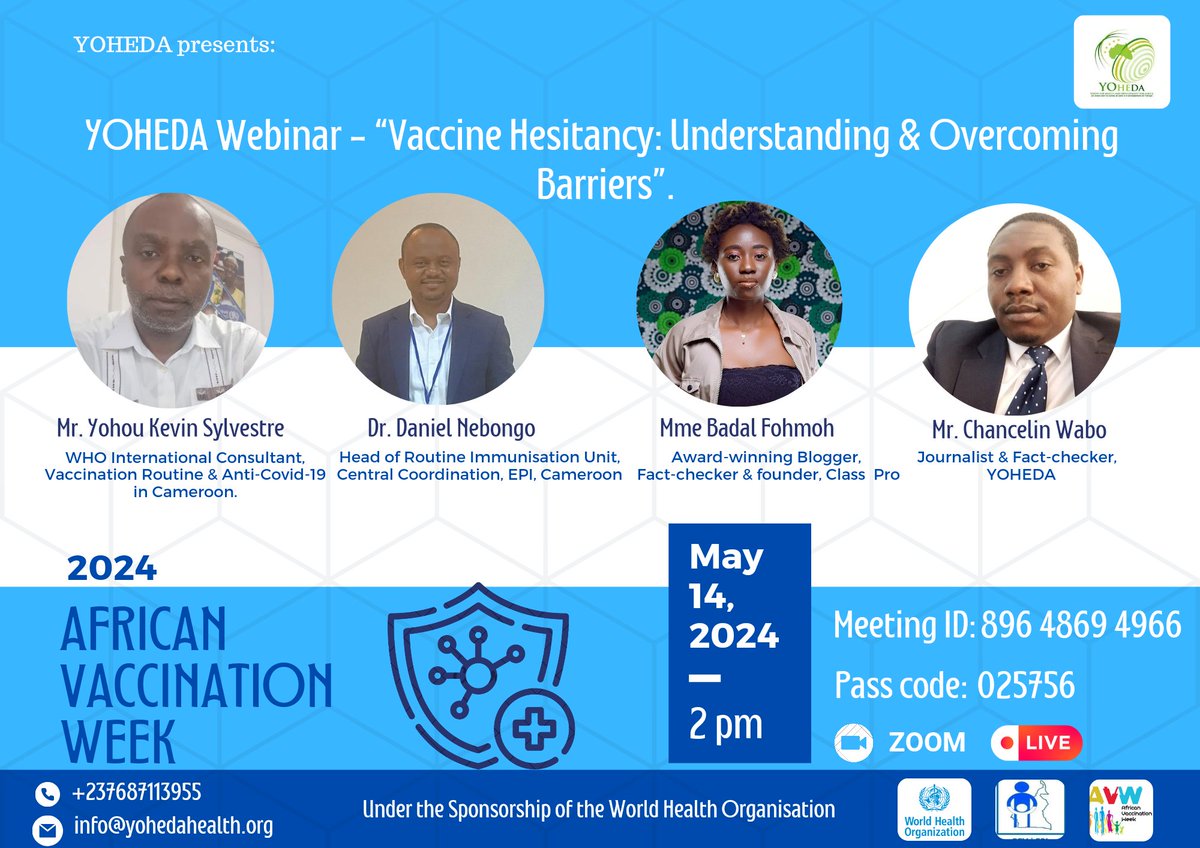 📢Reminder
Though vaccination has been a life-saving tool for the prevention of many diseases, issues regarding its efficiency & its use have fuelled debates.
Join us in this webinar as our experts deliberate on vaccination & vaccine hesitancy.
#VaccinesSaveLives
#AVW2024
#yoheda