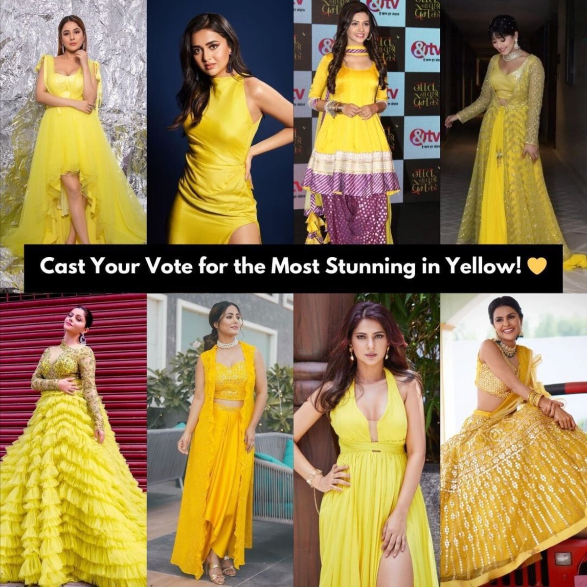 Cast Your Vote for the Most Stunning in Yellow! ☀️💛
.
.
.
.
.
#shehnaazgill #tejasswiprakash #pranalirathod #shivangijoshi #rubinadilaik #hinakhan #jenniferwinget #priyankachaharchoudhary #outfitoftheday #Poll #ownpoll #polloftheday