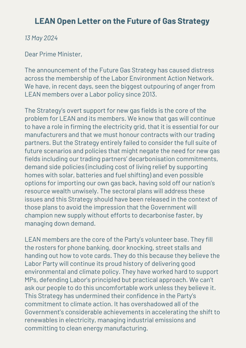 LEANAustralia's tweet photo. LEAN is deeply concerned by the Future Gas Strategy and its overt support for new gas fields. It has caused an outpouring of anger from LEAN members not seen since LEAN was reformed in 2013.

We've written to the Prime Minister to communicate these concerns and urge... (1/2) https://t.co/1Fnz7QjnC1