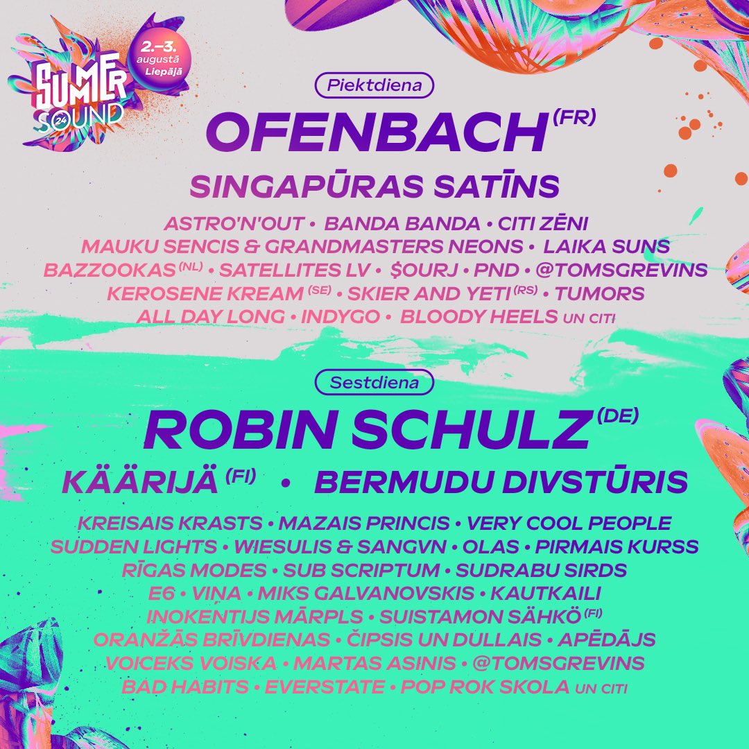 SUMMER SOUND (@summersoundlv) on Twitter photo Divas tieÅ”Äm jaudÄ«gas un piesÄtinÄtas dienas! š„
Bet ja zini, ka abÄm dienÄm Tev enerÄ£ija tomÄr bÅ«s par Ä«su, tad izdomÄ, kura bÅ«s TAVA un Ä·er #summersound2024 vienas dienas biļeti! JÄ, jÄ - no Å”odienas arÄ« tÄs ir pieejamas! š¤š»š
AtradÄ«si tÄs š summersound.lv/tickets Divas tieÅ”Äm jaudÄ«gas un piesÄtinÄtas dienas! š„
Bet ja zini, ka abÄm dienÄm Tev enerÄ£ija tomÄr bÅ«s par Ä«su, tad izdomÄ, kura bÅ«s TAVA un Ä·er #summersound2024 vienas dienas biļeti! JÄ, jÄ - no Å”odienas arÄ« tÄs ir pieejamas! š¤š»š
AtradÄ«si tÄs š summersound.lv/tickets