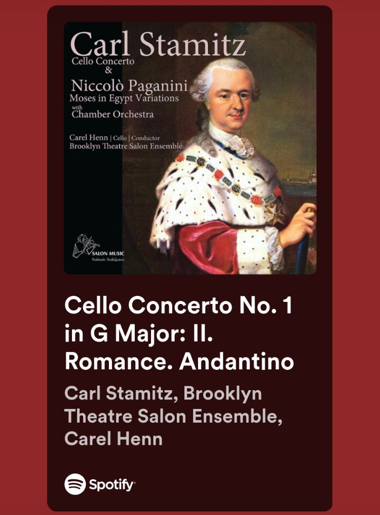 Stamitz Cello Concerto Romance performed by Carel Henn & Brooklyn Theatre chamber orchestra now online on the Salon Music label via Spotify. #classicalmusic #stamitz #cello #orchestra #chamberorchestra #celloconcerto #audio #audiostreaming #nowonline #online #artmusic