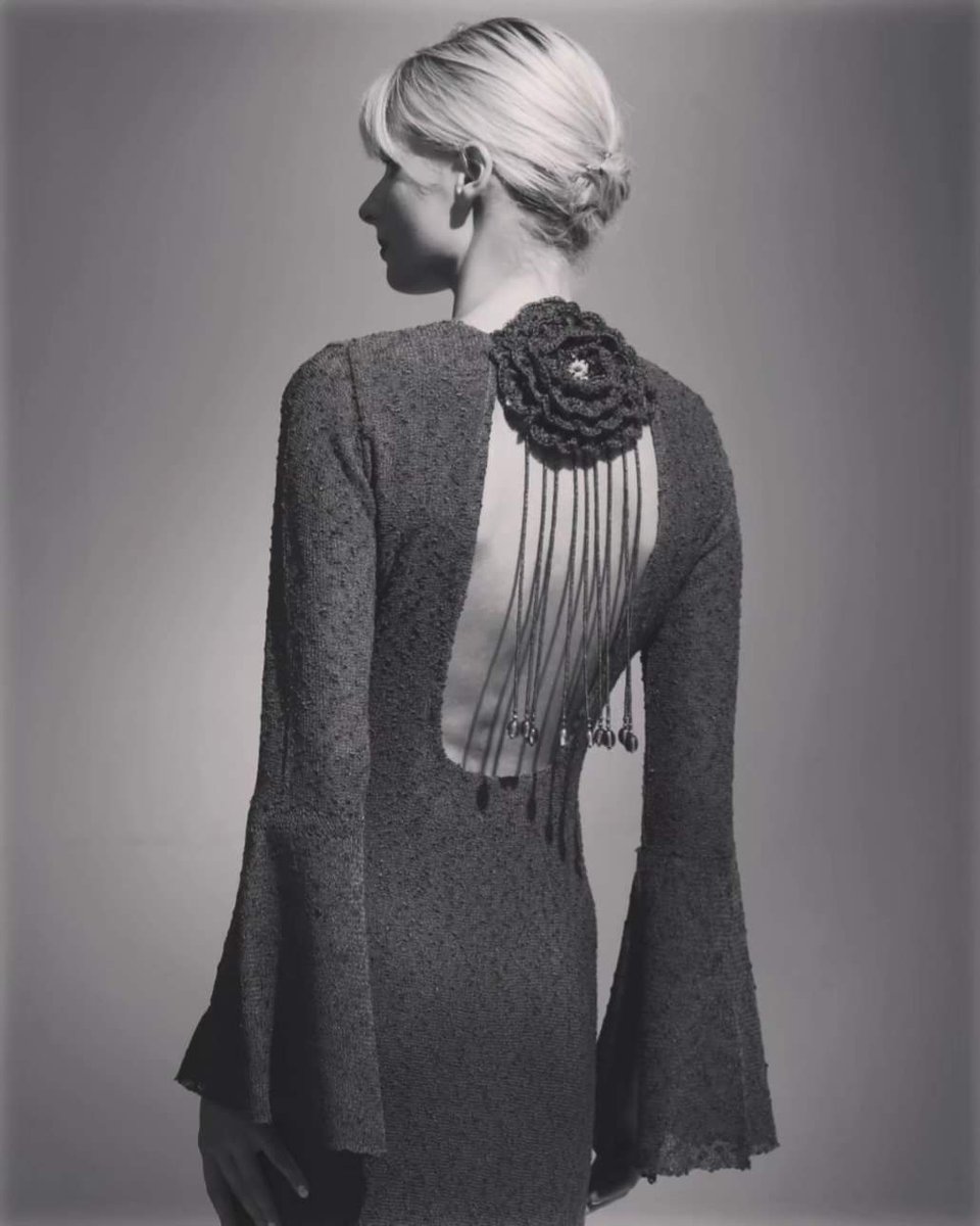 Monday Morning 🩶 #knitwear #dress #knitteddress #backdetail #crochet #handbeaded #Irishfashion #Irishknitwear