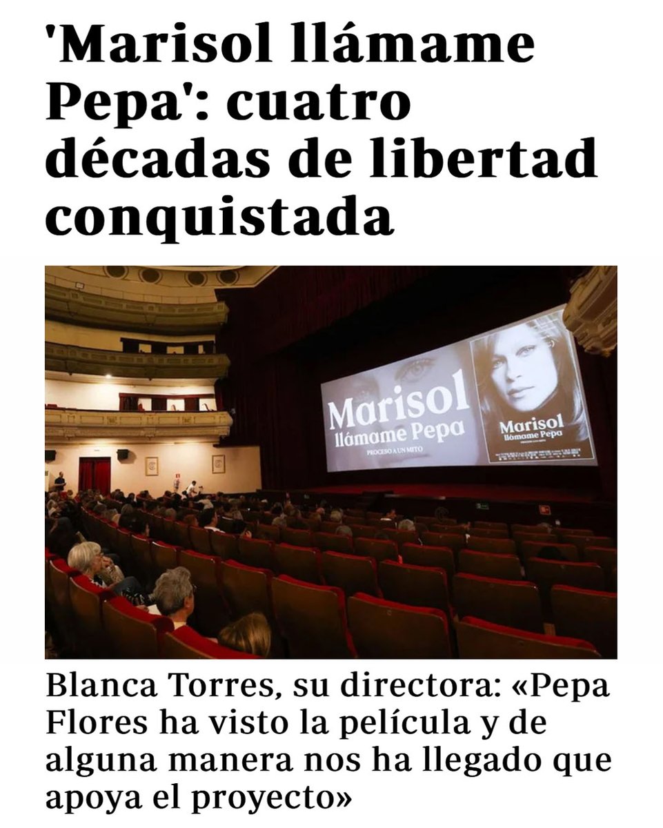 El Cine <a href="/UnionCineCiudad/">Unión Cine Ciudad</a> Cervantes de Sevilla acoge el estreno del documental sobre la vida y obra de la artista malagueña, producido por <a href="/saraofilms/">Sarao Films</a>  y #Tuluzymicalma
Ir al artículo 👉acortar.link/x1Tcn1👈 vía <a href="/abc_es/">ABC.es</a> 

<a href="/VictorAnaya/">Víctor Anaya</a> #cine #Estreno #Marisol #PepaFlores