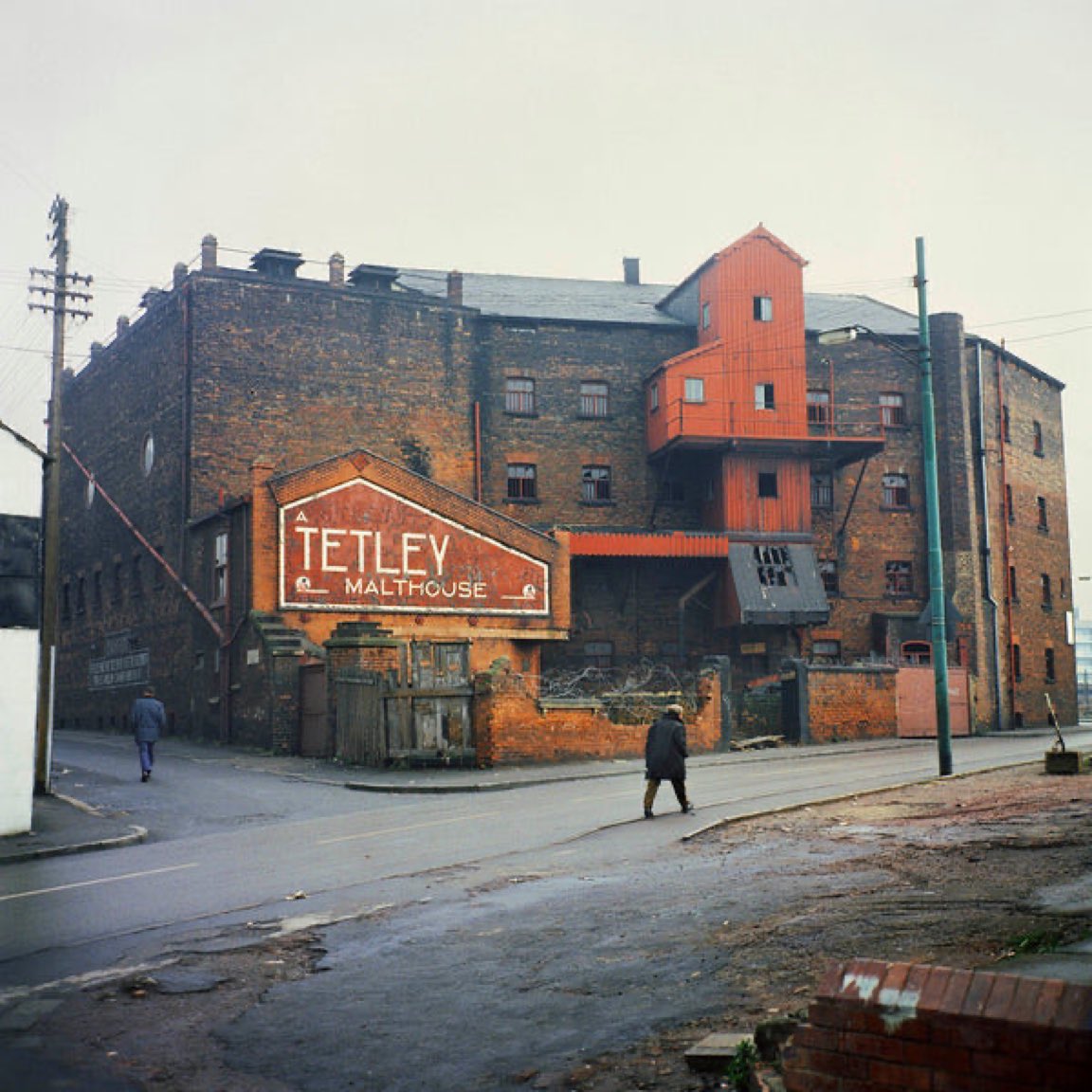 Morning all. Photograph by Peter Mitchell, Tetley Malthouse, Marsh Lane, Leeds, Winter, 1973.