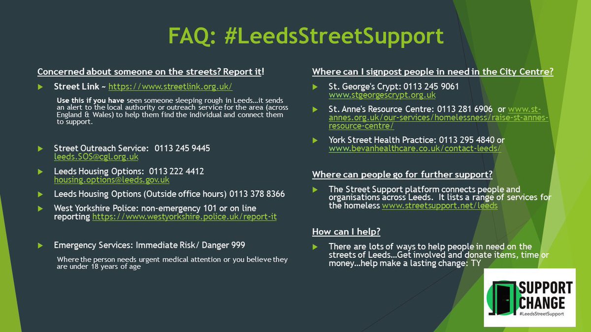 ✳️As U go about your daily business, if U are concerned about a person #RoughSleeping, plse @Tell_StreetLink who will alert #LeedsStreetSupport services ✳️Be a connector ✳️Be the link #SupportChange