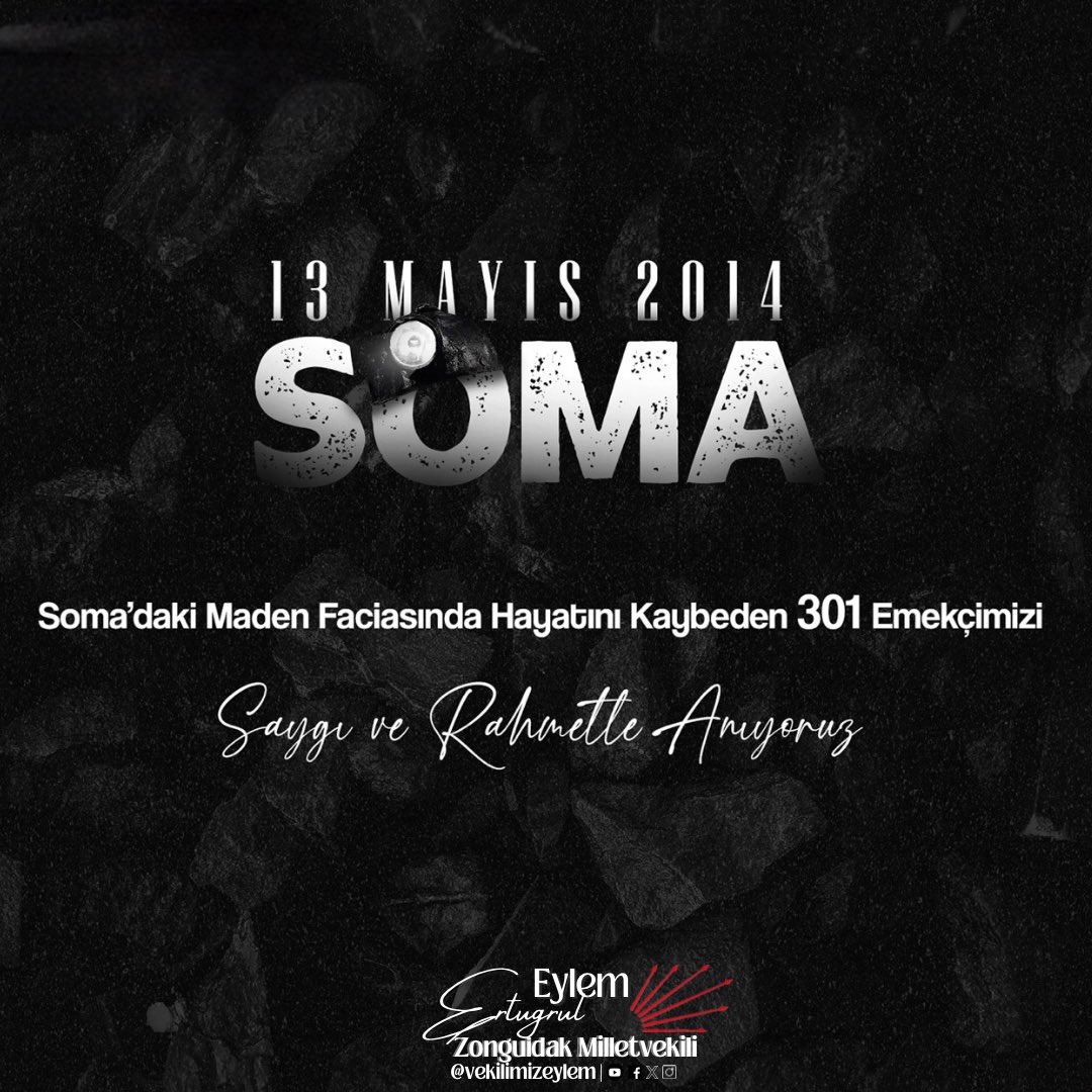 13 Mayıs 2014’te Soma’da tarihimizin en büyük maden faciası yaşanmış ve 301 madencimizi kaybetmiştik. Acıları hala yüreğimizde! Adaleti zincire vurmaya çalışanları, adalet arayanlara atılan tekmeyi unutmadık unutmayacağız! Soma faciasının 10. yılında, bir avuç kömür için bir