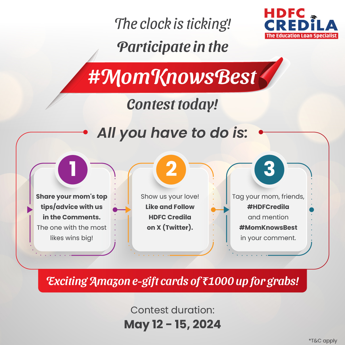 Quick! Send in your contest entries and tell us why you think #MomKnowsBest! Remember, exciting prizes up for grabs! *T&C apply bit.ly/3wwkmKv #HDFCCredila #HDFCCredilaContest #MomKnowsBest #Contest #Tips #Advice #comment #ContestAlert #ContestTime #GiveAway