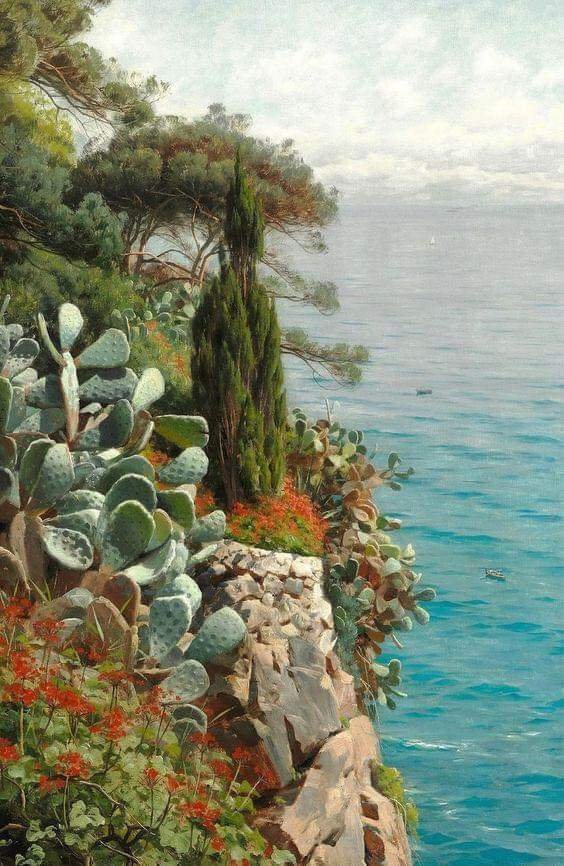 🎨PEDER MØRK MØNSTED A Rocky Coast with a View over the Sea near Monaco, 1902. Buongiorno☀️