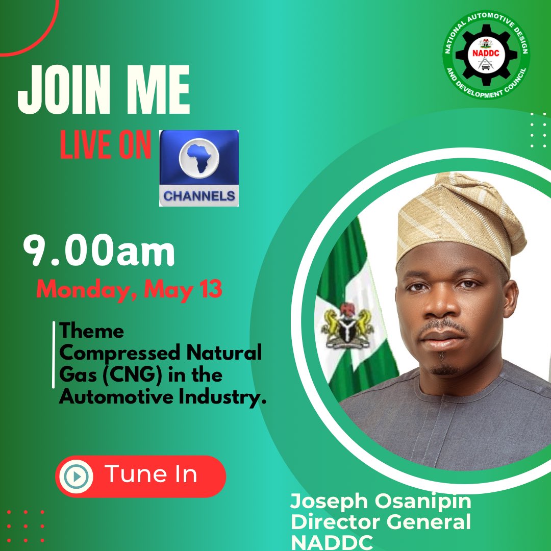 Join me LIVE on @channelstv 

#NADDC
#NAIDP
#NigeriaAutoIndustry