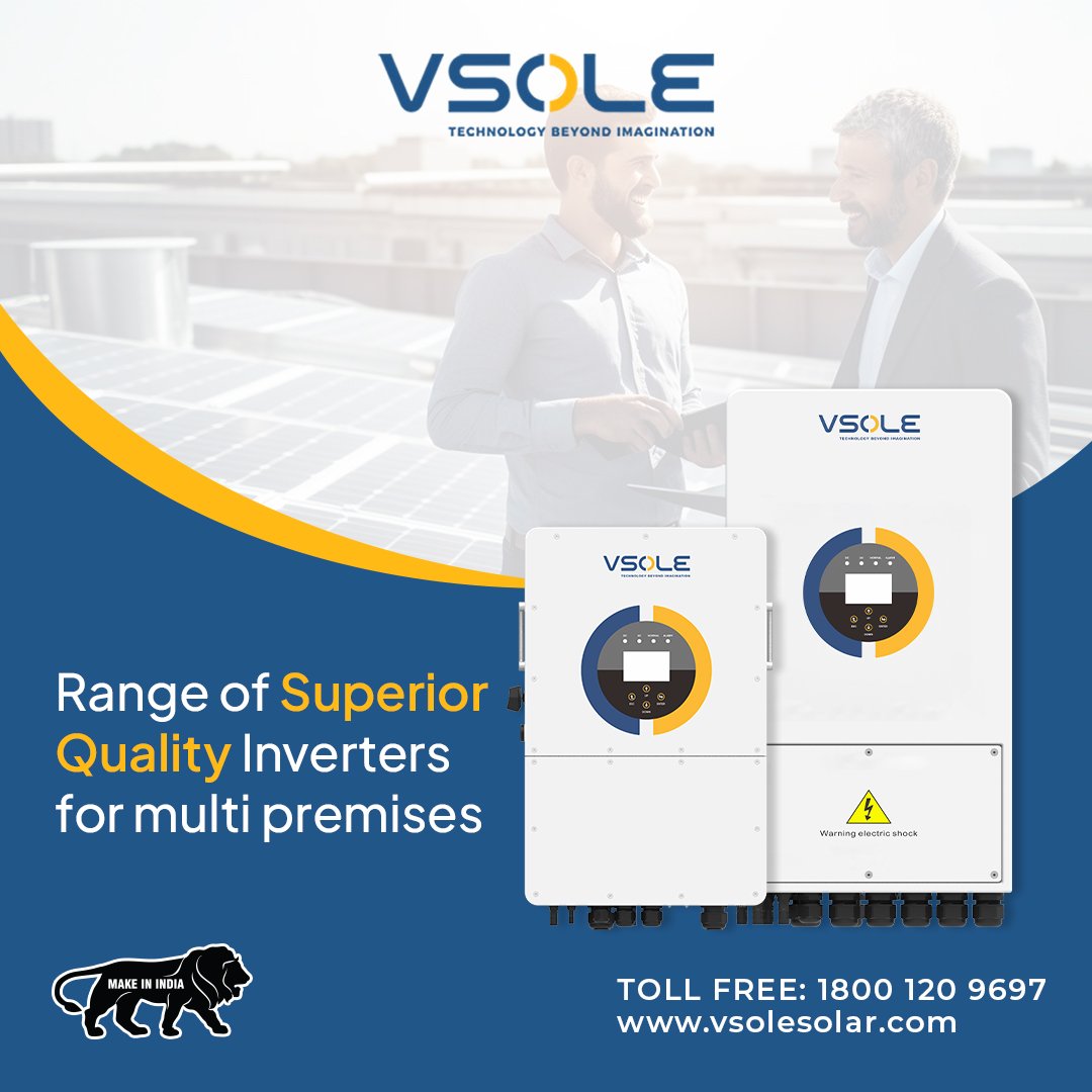 We provide solar inverter suitable for multi premises. 

Explore our wide range of inverters at
vsolesolar.com

#solarinverter #energyefficient #lowcost #environmentfriendly #sustainable #solarinstallation #solarsolutions #solarrevolution #solarproject #solarpowered