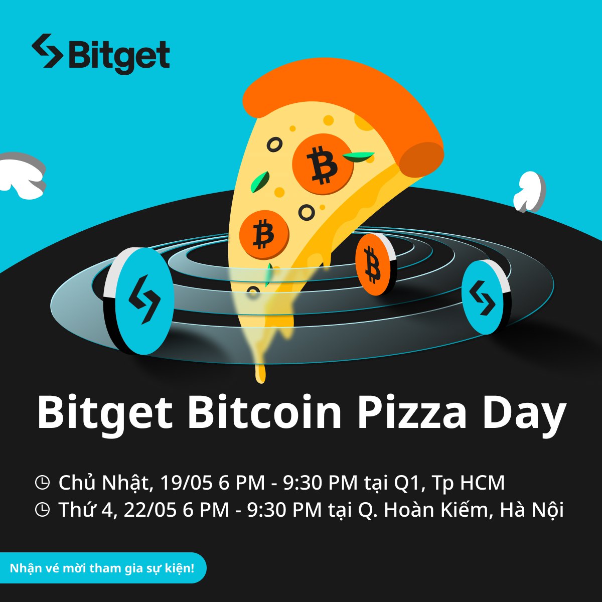 bitgetvietnam's tweet photo. 🍕🍕 Cùng Bitget kỷ niệm ngày Bitcoin Pizza Day!

Mời bạn tham gia Sự kiện offline Bitcoin Pizza Day cùng Bitget!

👉 Hoàn thành 3 nhiệm vụ đơn giản trước khi sự kiện diễn ra để trở thành một trong 100 người may mắn nhận MIỄN PHÍ Pizza tại sự kiện gặp gỡ mừng ngày Bitcoin Pizza Day.

🚀 Hoàn tất giao dịch từ 100 USDT trở lên với cặp giao dịch Spot BTC/USDT (áp dụng cho cả người dùng mới và cũ). Vui lòng đăng ký nếu bạn chưa có tài khoản và hoàn tất xác minh danh tính.

👉 Follow Twitter @bitgetvietnam

🚩 Retweet bài post này và tag 3 người bạn với hashtag #BitgetPizzaDay và #Bitget

✅ Người dùng chỉ cần có mặt tại địa điểm tổ chức của Bitget và hoàn thành 03 nhiệm vụ kể trên để nhận nhiều phần quà hấp dẫn và thưởng thức vị ngon của bánh Pizza ở Tp HCM và Hà Nội.

⏰ Sự kiện được tổ chức vào:

- Chủ Nhật, 19/05/2024 6PM - 9:30 PM tại Q1, Tp HCM.
- Thứ 4, 22/05/2024 6PM - 9:30 PM tại quận Hoàn Kiếm, Hà Nội

Cùng nhau ăn mừng nhé! Hẹn gặp mọi người tại HCM và HN 🔥🔥

📌 Đăng ký tài khoản tại đây: https://t.co/P6vLyqXdt3

#bitgetvietnam #Bitgetcopytrade #COPYTRADE #BGB #bitget