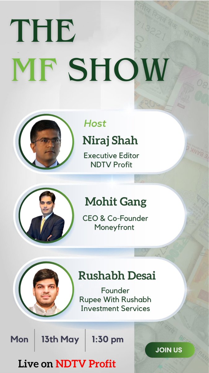 Going live today on @NDTVProfit channel at 1 30 PM with @_nirajshah and @Mohit_Gang