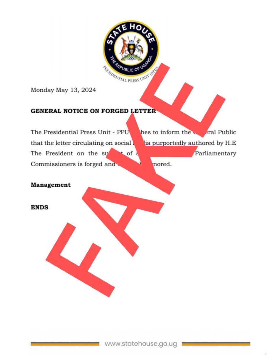 General museveni doesn't not agree with the management letter. They are issuing out letters without his consent.  Mpuuga and nrm commissioners must answer. 

THIS IS FAKE UGANDANS