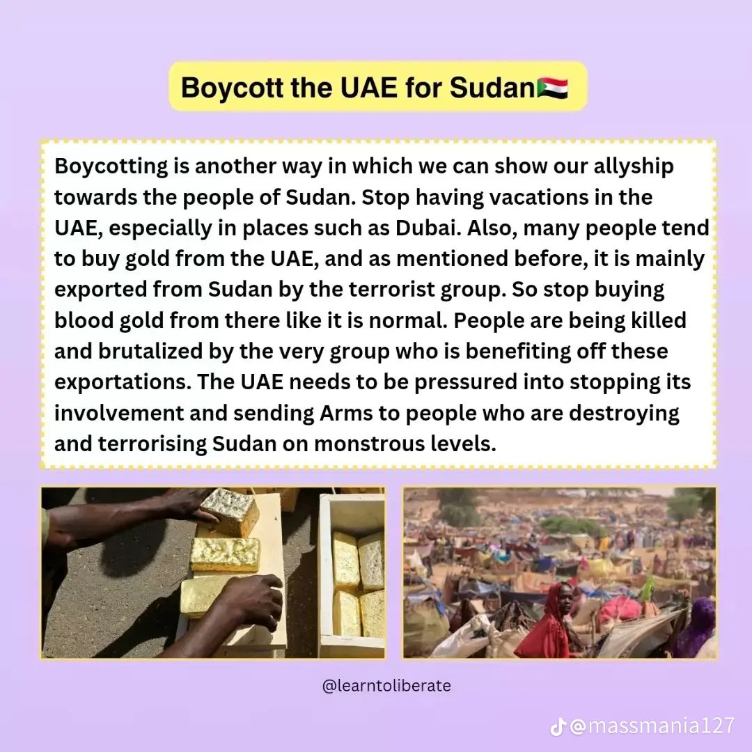 #BoycottUAE #KeepEyesOnSudan #UAEKillsSudanesePeople
Boycott the UAE NOW!