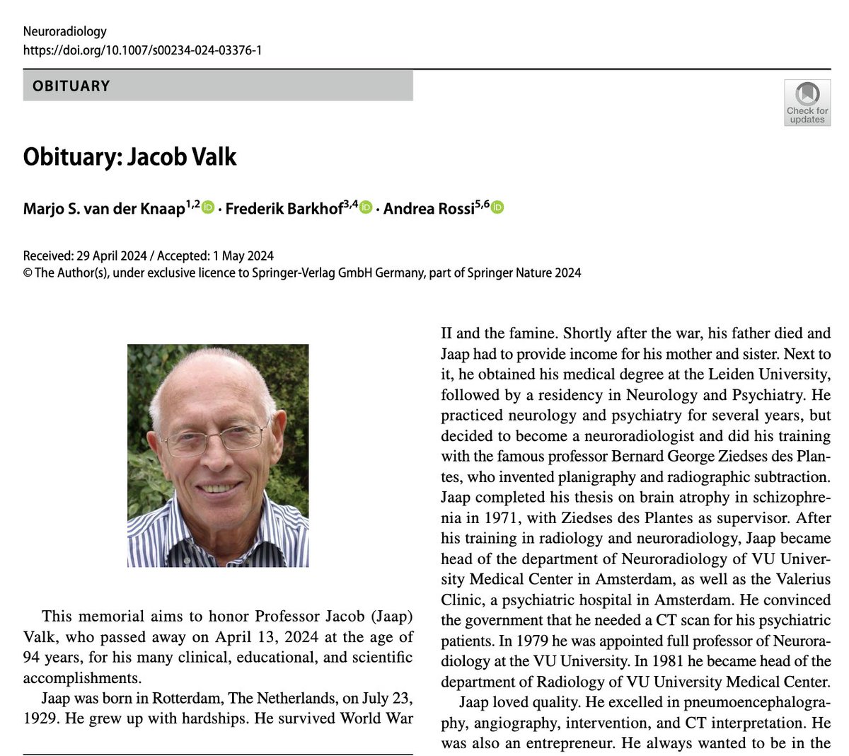 Obituary: Jacob Valk
#Neurorad #Neuroradiology
rdcu.be/dHJZ3