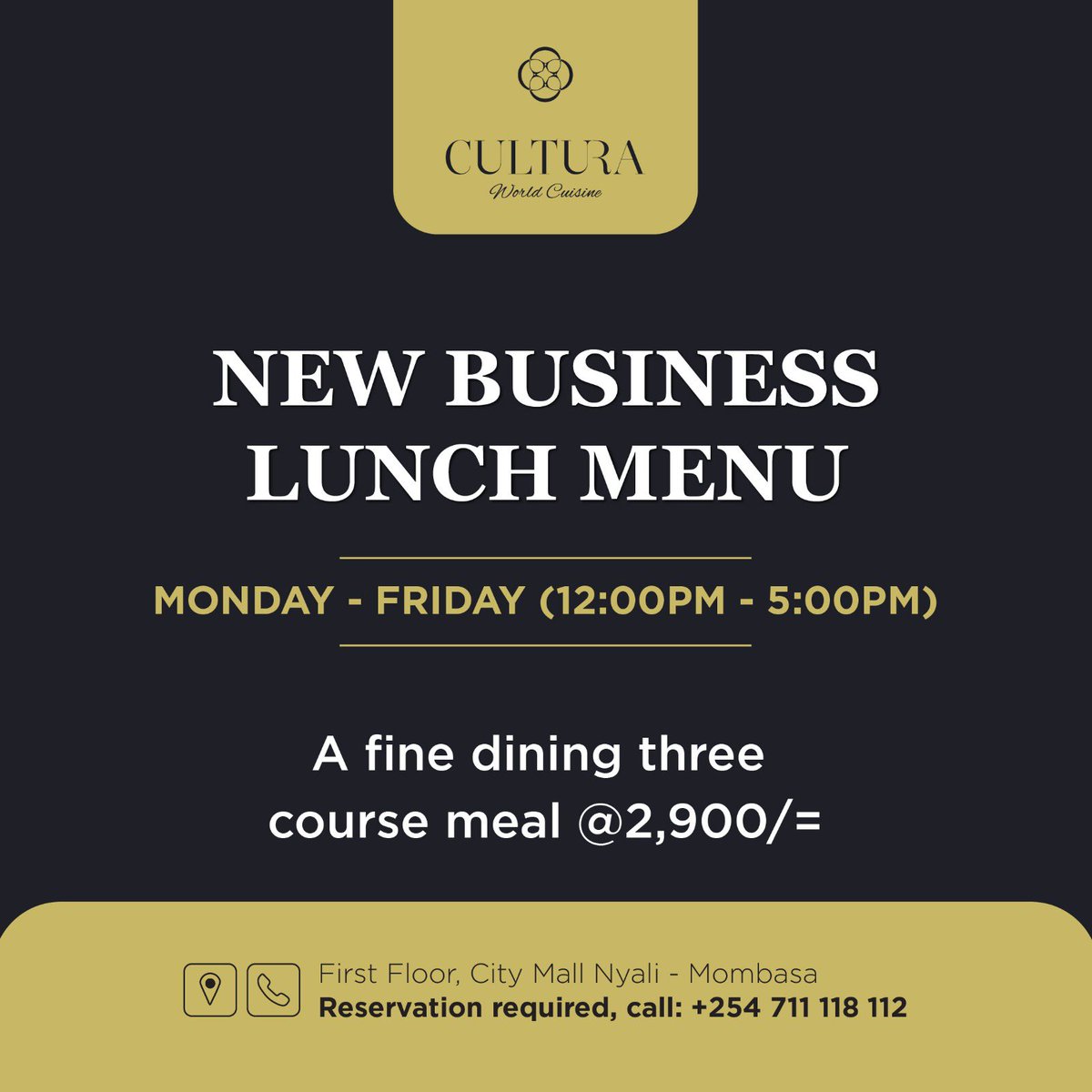 Business Lunch at Cultura this week? YES PLEASE!!! Enjoy our lunch special for a stylish, delightful and elegant mid day break Cultura Mombasa 🍽️✨🍷! Open for #Lunch and #Dinner - #Reservation required on +254 711 118 112 #FineDining #Culinarydelight #foodie #mombasarestaurant