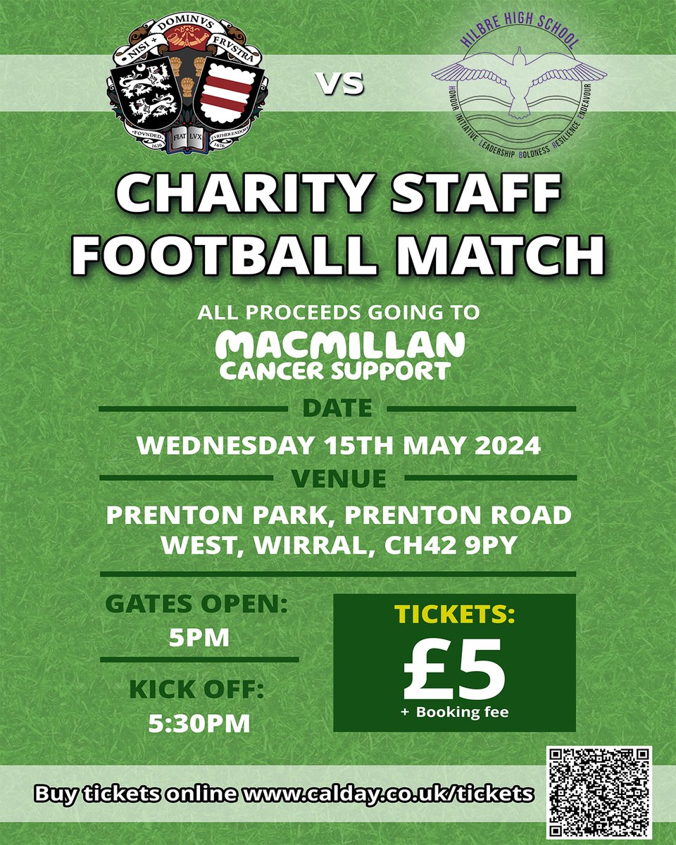 Just a few days to go before Hilbre and Calday staff take to the pitch at Prenton Park to raise money for MacMillan Cancer Support. You can get your tickets here: tinyurl.com/CaldayVsHilbre All proceeds go to MacMillan so even if you can't make it, all donations are welcome!