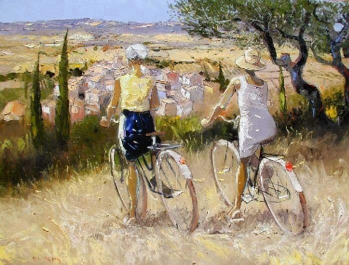 'C'è una vita da vivere, ci sono delle biciclette da inforcare, marciapiedi da passeggiare e tramonti da godere.' - Cesare Pavese - 🎨André Deymonaz