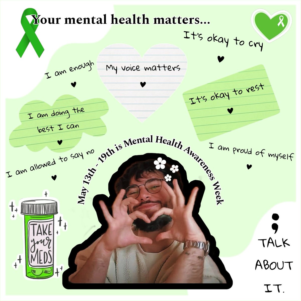 As somebody with severe mental health issues, I can't express this enough...

TALK. 

You can get through this- whatever you're going through at the moment. I believe in you.

♡

#jimbotwt #mazzatwt #MentalHealthAwarenessWeek #mentalhealth #awareness #jamesmarriott