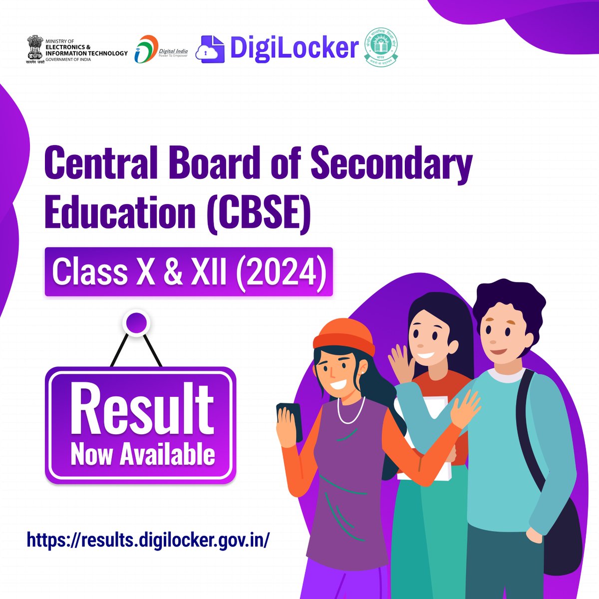 Great news for #CBSE Class X and Class XII 2024 students! Your results are now accessible on #DigiLocker Result page: results.digilocker.gov.in Congratulations to all students on their achievements. #CBSEResults #ClassX #ClassXII