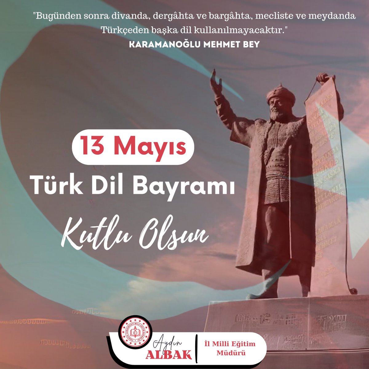 Zengin tarihinden aldığı güçle ayakta duran Türkçemizin, resmî dil olarak kabul edilişinin 747. yıl dönümünde aziz milletimizin 13 Mayıs Türk Dil Bayramı kutlu olsun. @ALBAKAydn @DrErdincYILMAZ1 @tcmeb