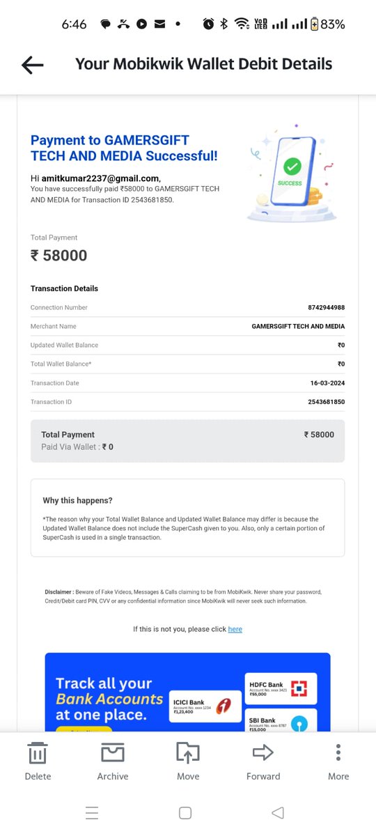 amitkumar2237's tweet photo. @MobiKwikSWAT @Mobikwik_Care28 @MobiKwik Despite reporting the unauthorized transactions through tickets 15418150, 15418411, and 15418341, I am disappointed to note that I have not received any calls or updates regarding the resolution of this issue and the reimbursement of the deducted funds.
@MobiKwikSWAT @MobiKwik https://t.co/VxFTV83gVC