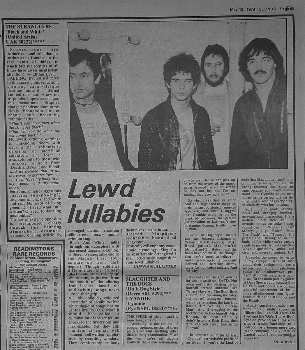 The Stranglers album 'Black and White' reviewed by Donna McAllister in Sounds 13th, May 1978. @StranglersSite