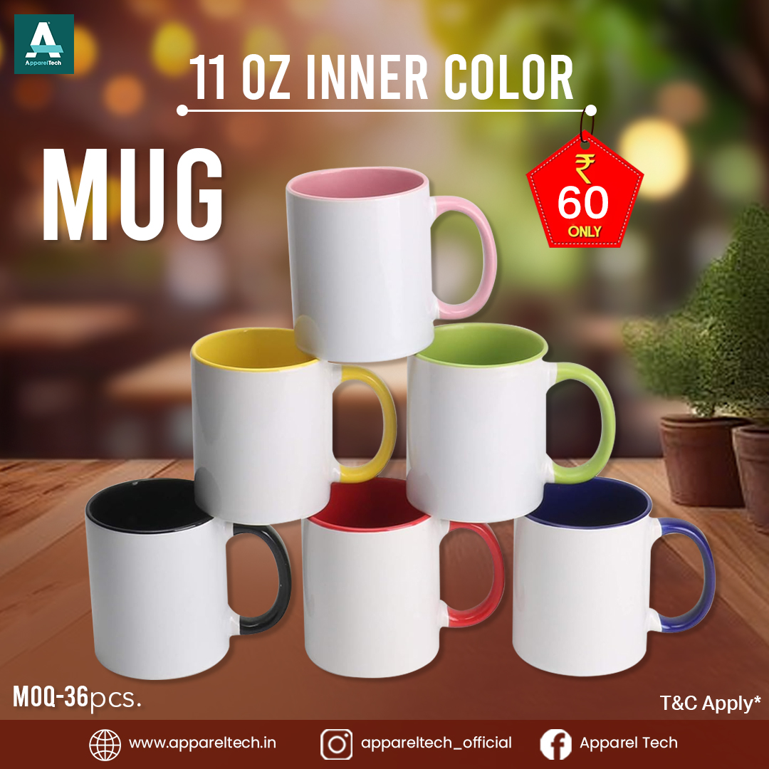 Pour your creativity into every sip with custom-designed mugs from Appareltech!explore our range of blank sublimation 11 o z inner colour mugs.
More Details call at..
+91-85060 00902 +91-9599259795, +91-9311569457, 
#Personalizedmugs #CustomGifts #AppareltechCrafts