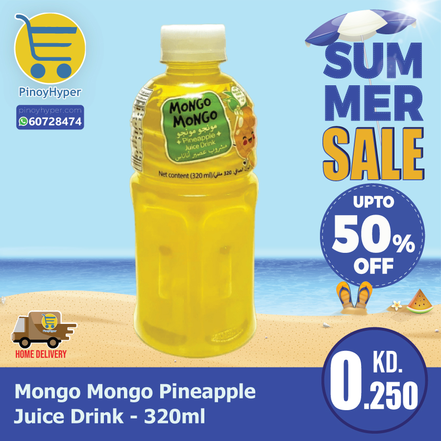 🇰🇼 Summer Sale 🇰🇼
🥰Offer for OFW Kuwait 🥰
Delivery All over Kuwait 🚛
Mongo Mongo Pineapple Juice Drink - 320ml
#pinoyhyper #ofw #ofwkuwait #pilipinosakuwait #onlinegrocery #pinoy #philippines #filipino #pilipinas #pinoyfoodie #pinoyfood
#summeroffer
#offer #summer #summersale