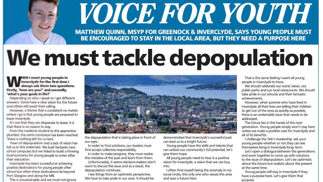 My latest column in @greenocktele focuses on the issue of depopulation. 

When parents who have lived in Inverclyde all their lives are telling their children to get out of Inverclyde as quickly as possible, then we know we have a problem. #localnews